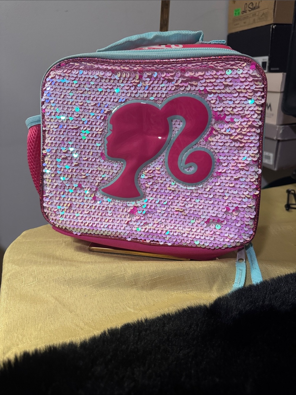 Barbie Pink Sequin Lunch Bag with Aqua Trim